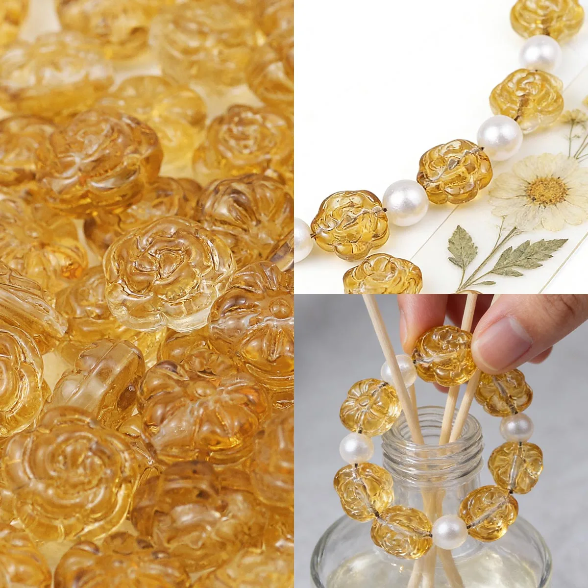 13mm Lampwork Mustard Yellow Double Sided Rose Peach Blossom Flower Beads For DIY Bracelet Necklace Jewelry Making Supplies