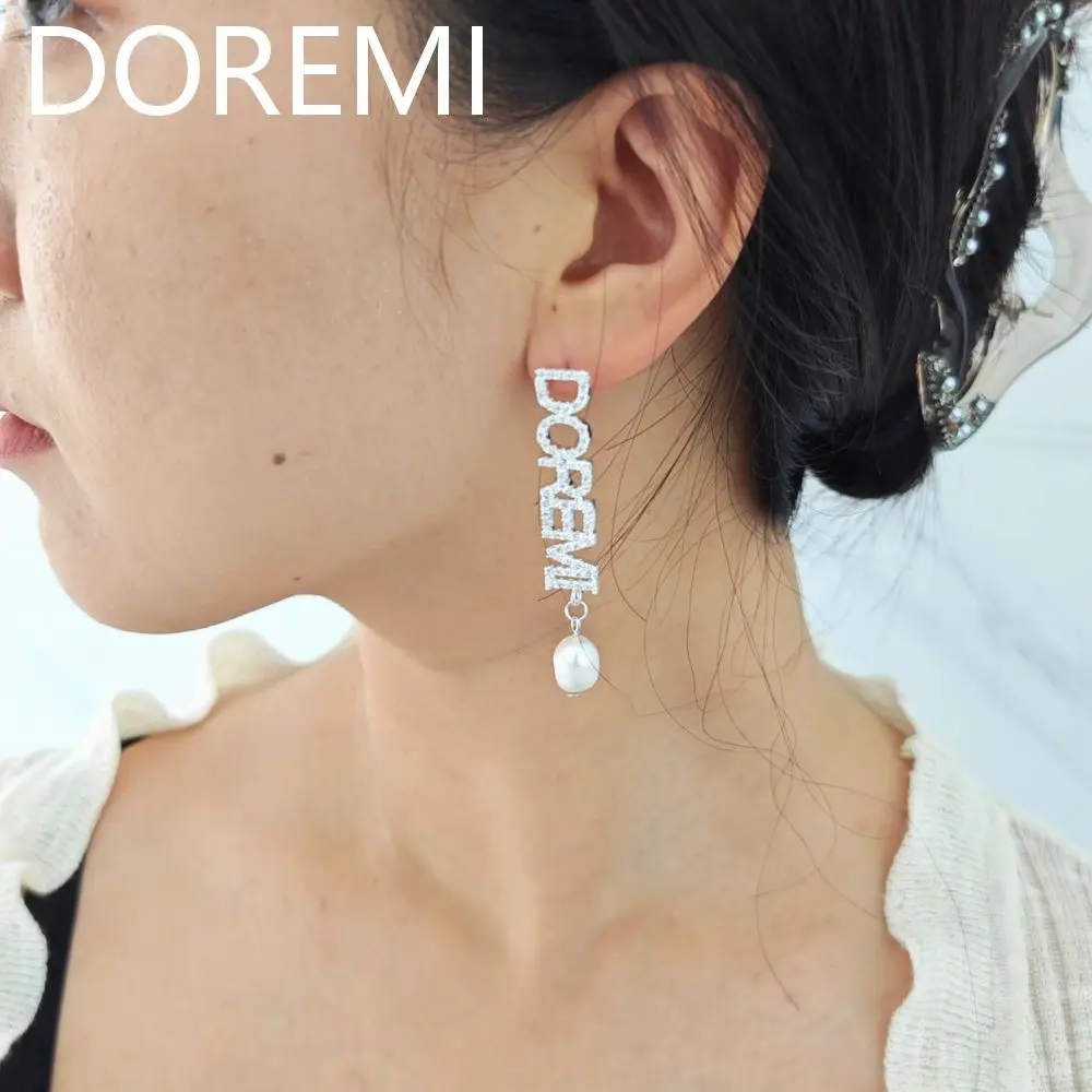 

DOREMI Elegant Pearl 6mm Crystal Zircon Name Letters Earrings Drop Custom Name Gift Mother's Gift Personalized Earrings