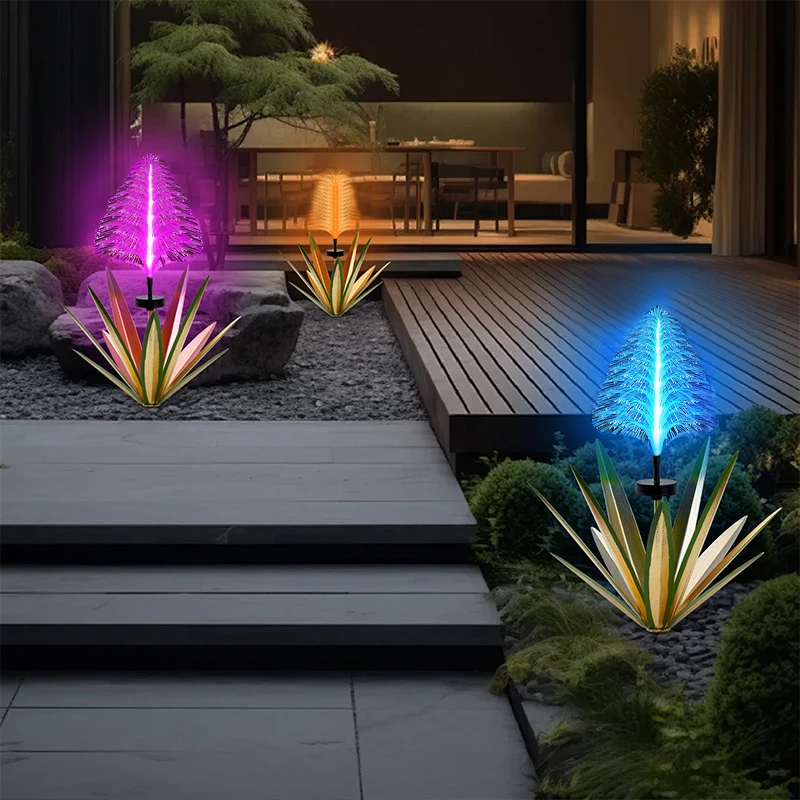 1피스 태양광 금속 아가베 정원 장식 조명, 태양광 섬유 갈대 아가베, 12잎 헤비듀티 금속 대형 두꺼운 인공물