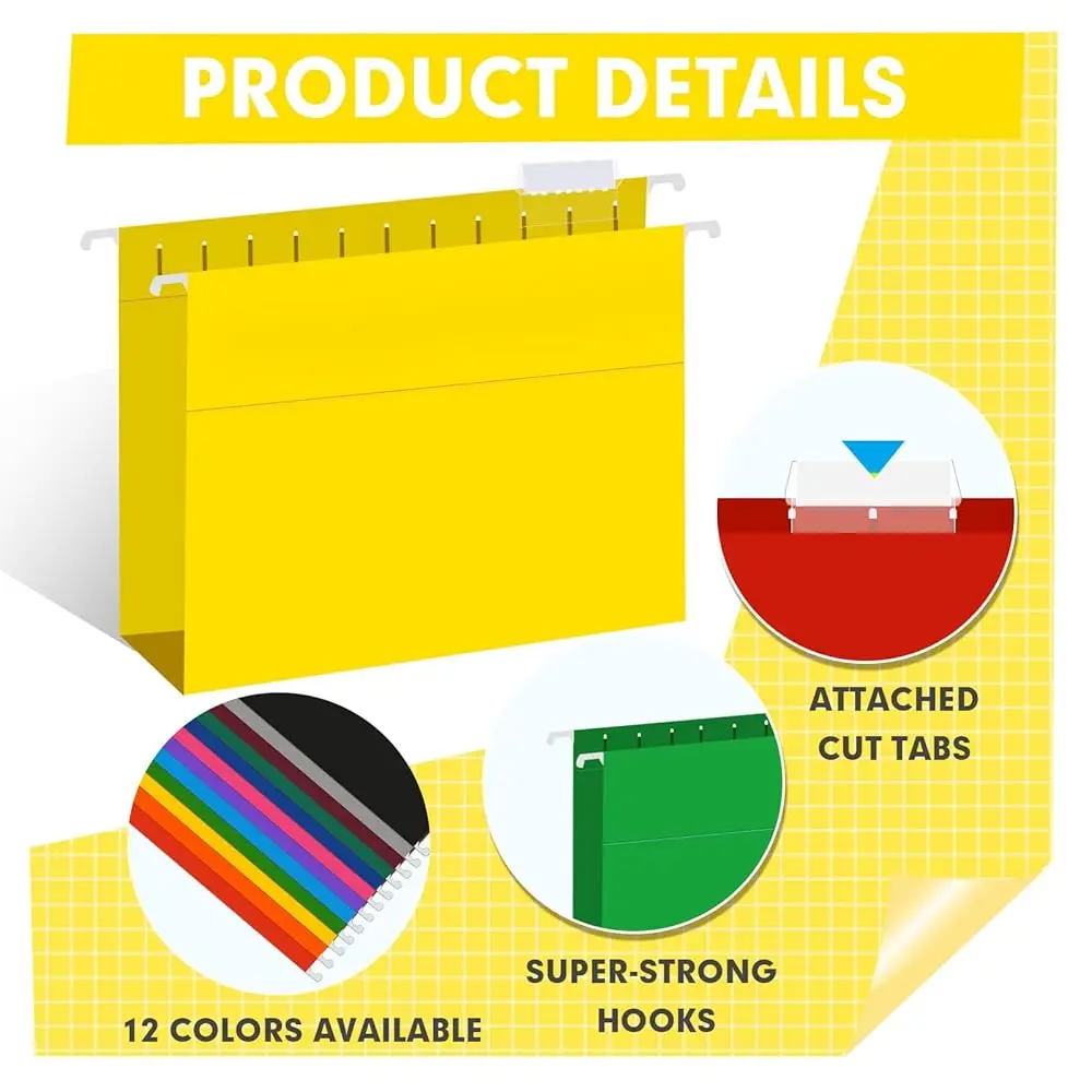 Folder File Gantung Aksi Ekstra, Folder Gantung Ukuran Huruf Bertulang 60 Pa dengan Ekspansi Tugas Berat 3 Jam, Dirancang untuk