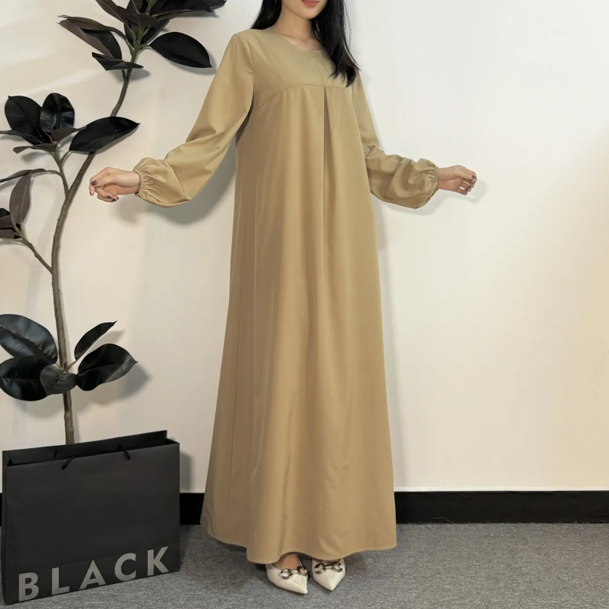 Muslim Dress Women Abayas Fashion Female Full Sleeve A-line Loose Prayer Dresses O-neck Casual Solid Long Ramadan Maxi Dresses