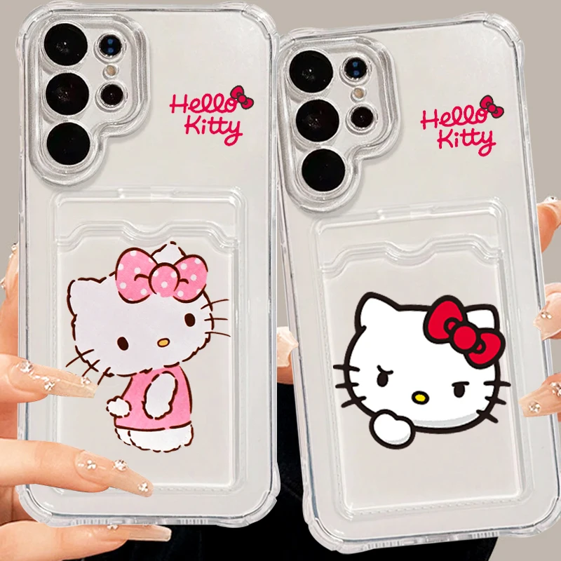 Hello Kitty Cute Art For Samsung A73 A72 A54 A71 A52 A53 A32 A22 A14 A13 A23 5G Photo Card Bag Transparent TPU Phone Case