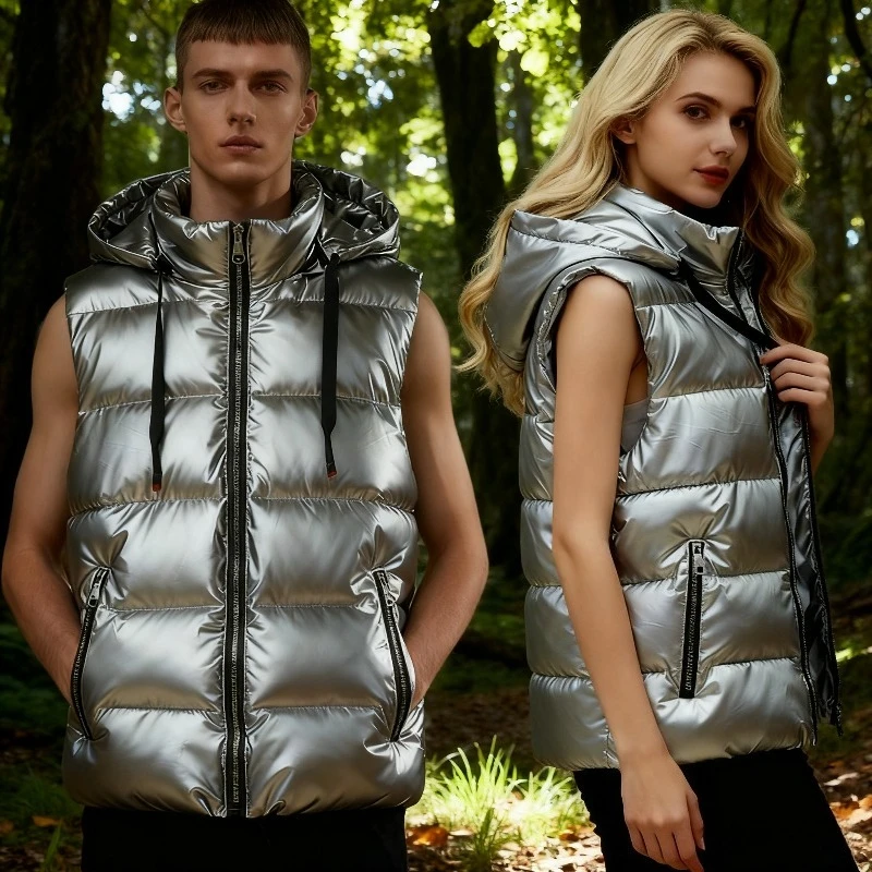 

Зимний жилет для мужчин и женщин, утолщенное пальто без рукавов из блестящего хлопка, термоуличная одежда унисекс
