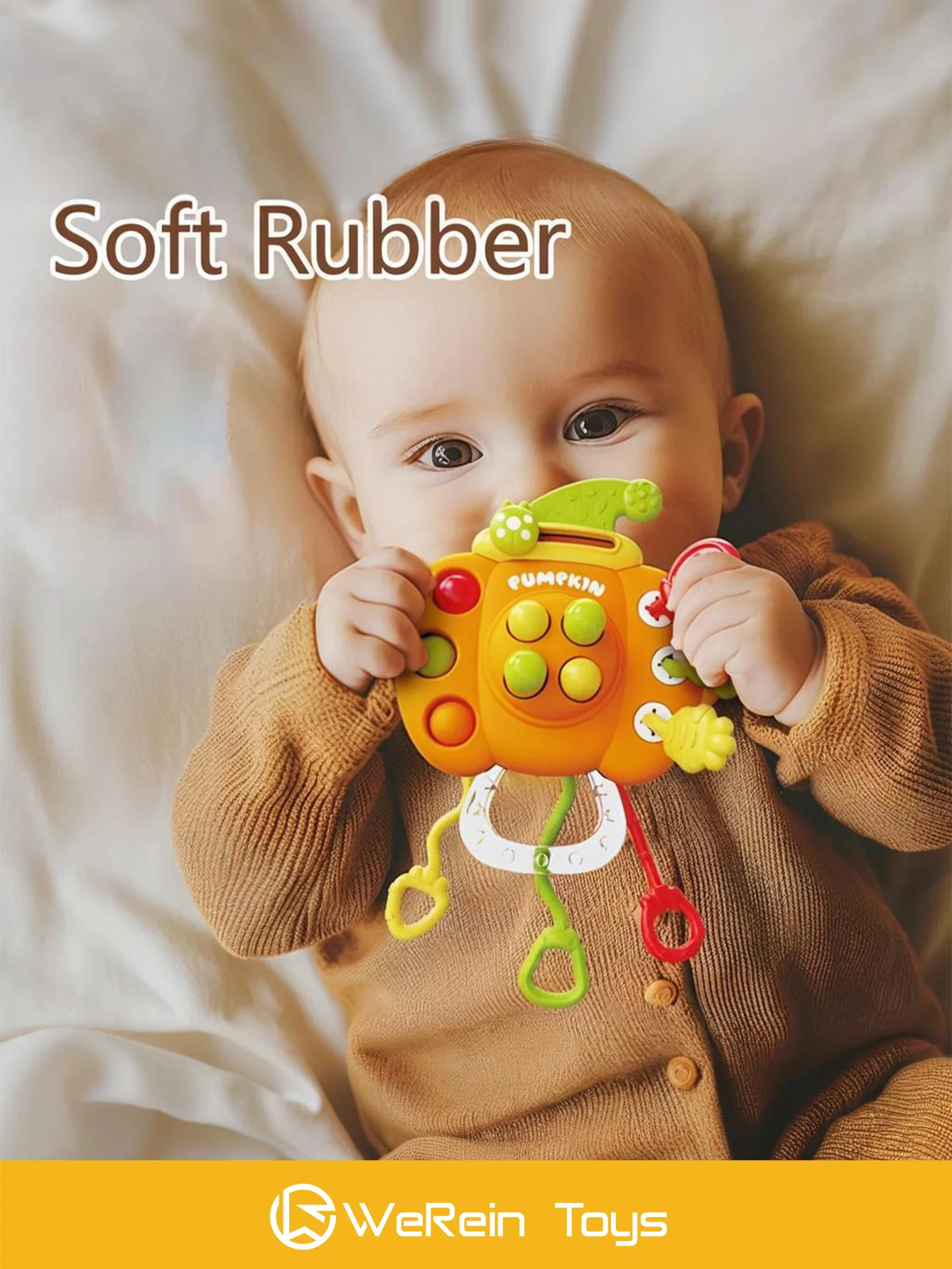 아기 장난감 & 감각 자극 치발기, 당기고 놀기 장난감 - 생동감 넘치는 호박 오리 기어다니는 장난감 (크링클 텐타클 포함)