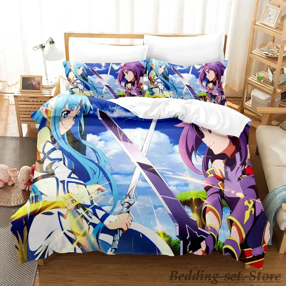 

New Sword Art Online II Bedding Set Cartoon Anime three-piece set Adult Kid Bedroom Duvetcover Sets 3D Kawaii roupas de cama