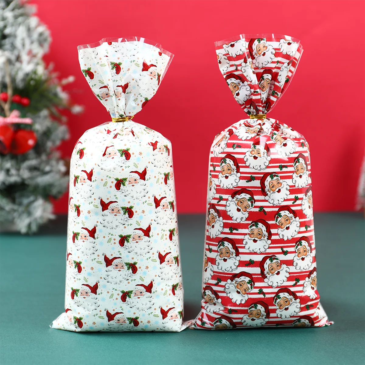 

25/50/100pcs Christmas Candy Bags Cookie Biscuit Plastic Package Christmas Decoration 2024 Gift Bag for Christmas Party Supplies