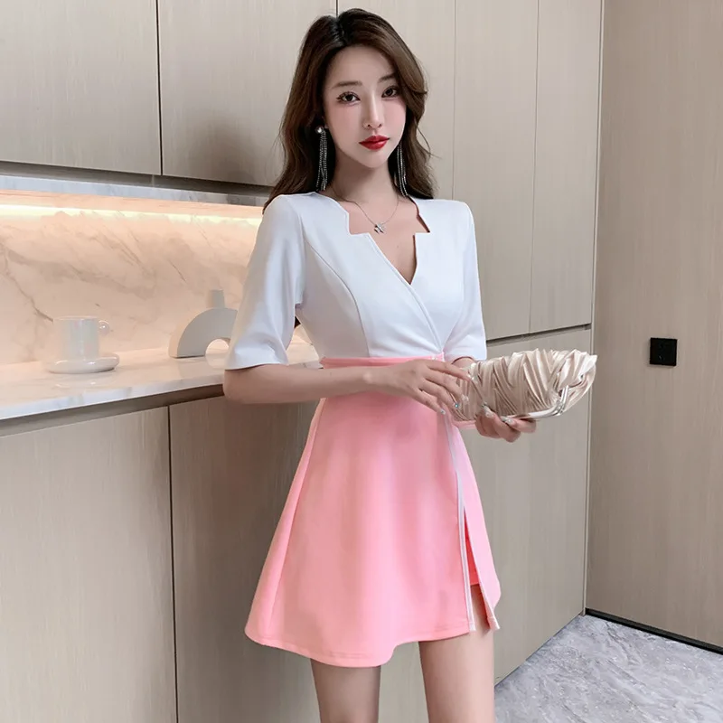 Ropa de trabajo para mujer, traje de falda corta, camisa, camarero de Hotel, salón de belleza, Spa, masaje, uñas, café, baño de pies, uniforme de