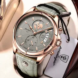 POEDAGAR Luxury Brand Man Watch Chronograph Date Waterproof Leather Watches For Men Casual Male Clock Sports Quartz Men's Watch