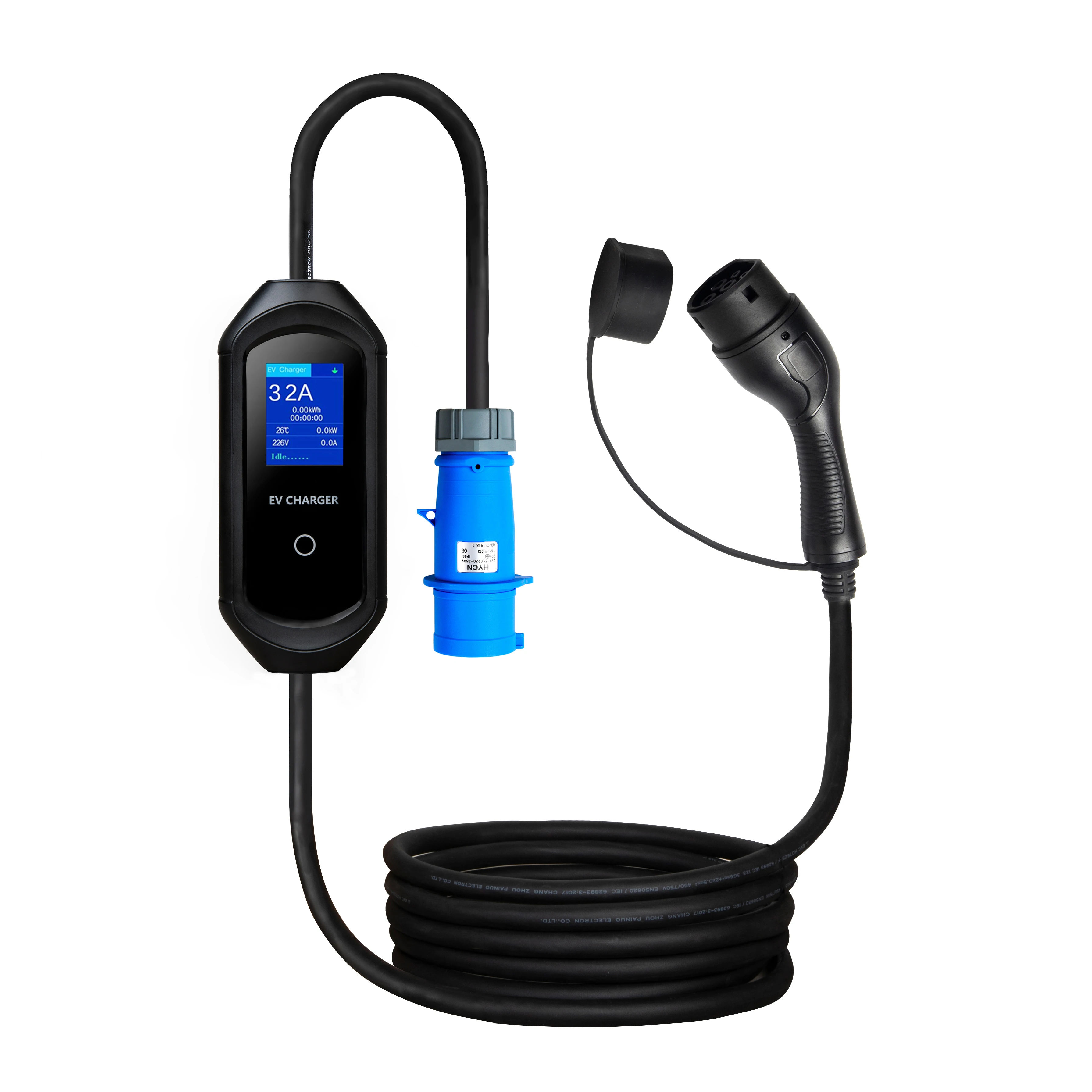 KINLANAO Portable EV Charger 36A 7KW 5M EVSE Charging Cable Plug  Type2 IEC62196  Controller Wallbox