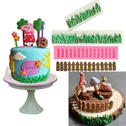 Green Grass Garden Picket Fence Silicone Fondant Mold Cake Lace Decorating Tools Sugar Craft Chocolate Cupcake Border Side Mould