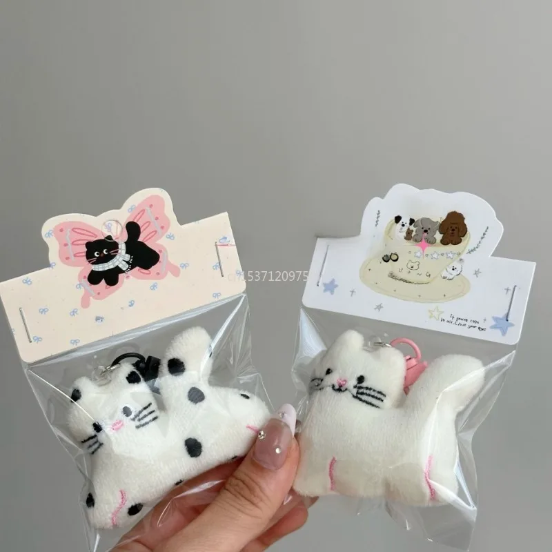 Porte-clés chat blanc en peluche mignon, sac à stylos pour fille, pochette, sac à dos, pendentif, bons amis, décoration cadeau pour Couples