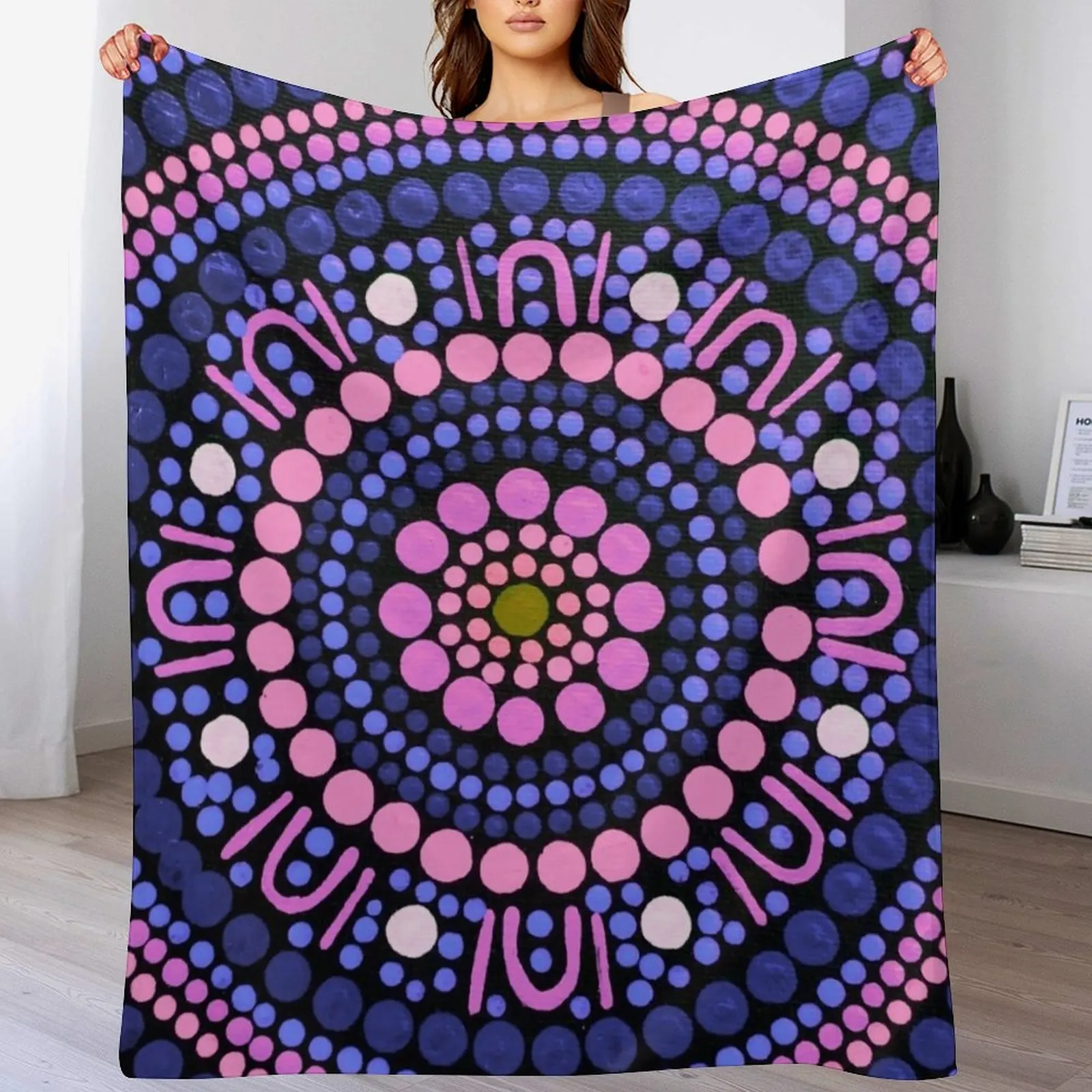 

Australian Aboriginal Art Dot Painting Pink and Purple Throw Blanket Warm Comfortable Blanket for Office Napping