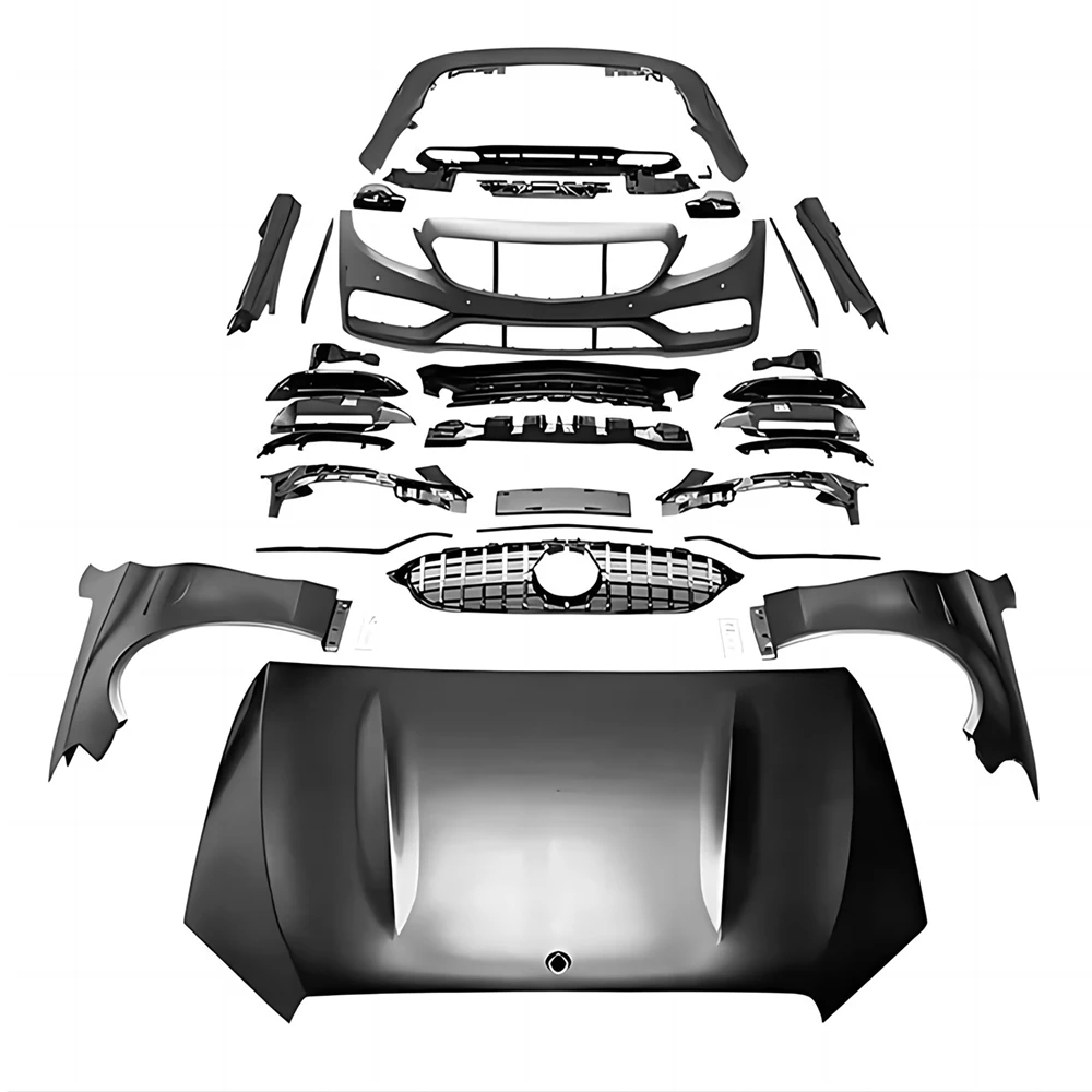 

Full Body Kit For Benz C Class W205 C180 C200 C300 C350 Upgrade to 18-20 C63 Style Front Rear Bumper Side Skirts Hood Fenders