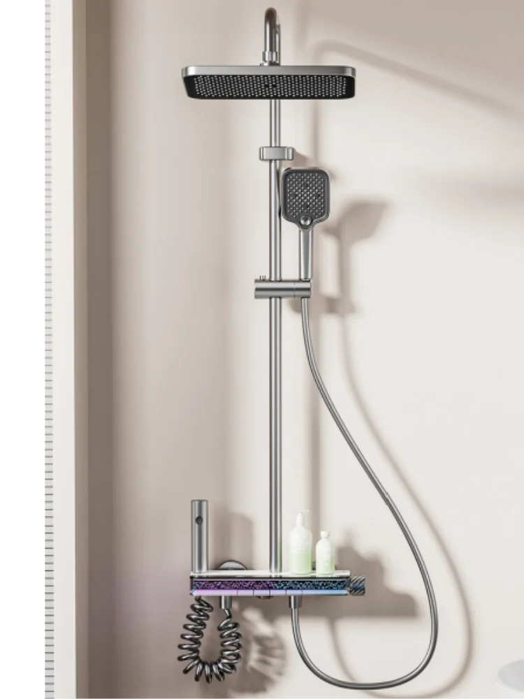 【Schiff aus der EU】Duschsystem Badezimmer-Duschset Badewanne Warm- und Kaltduscharmatur LED-Licht Digitales Messing-Wasserhahn-Duschset