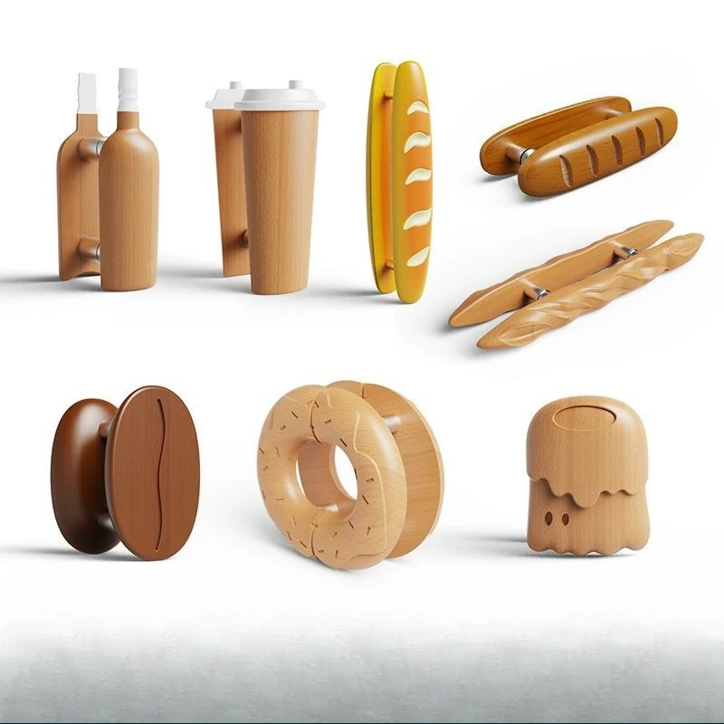 Bread baking milk tea cup coffee beans, glass door handle, solid wood door entry wardrobe, round door handle