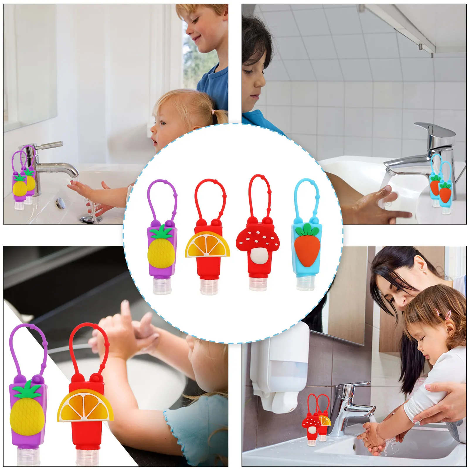 4 個 30 ミリリットルハンドホルダー素敵なフルーツパターンの空のトラベルボトル再利用可能なシリコーン液体ボトルケース用