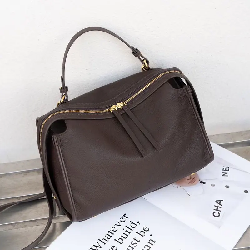 Cowhide נשים תיק באיכות גבוהה קיבולת גדולה הכתף קרוסדרסינג תיק אופנוע מזדמנים סגנון ילדה מגניב תיק יד קלאסי פשוט