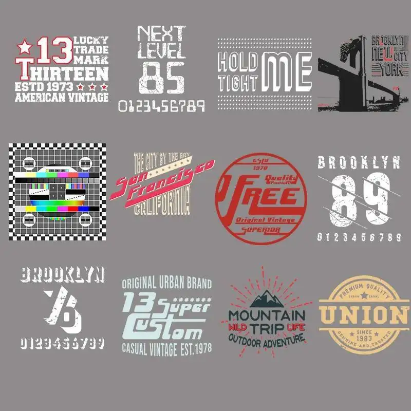 Summer Men\'s T-Shirt Decorative Heat Transfer Pop Print English Patch Washable Vinyl Stripe Print Iron-on Patches