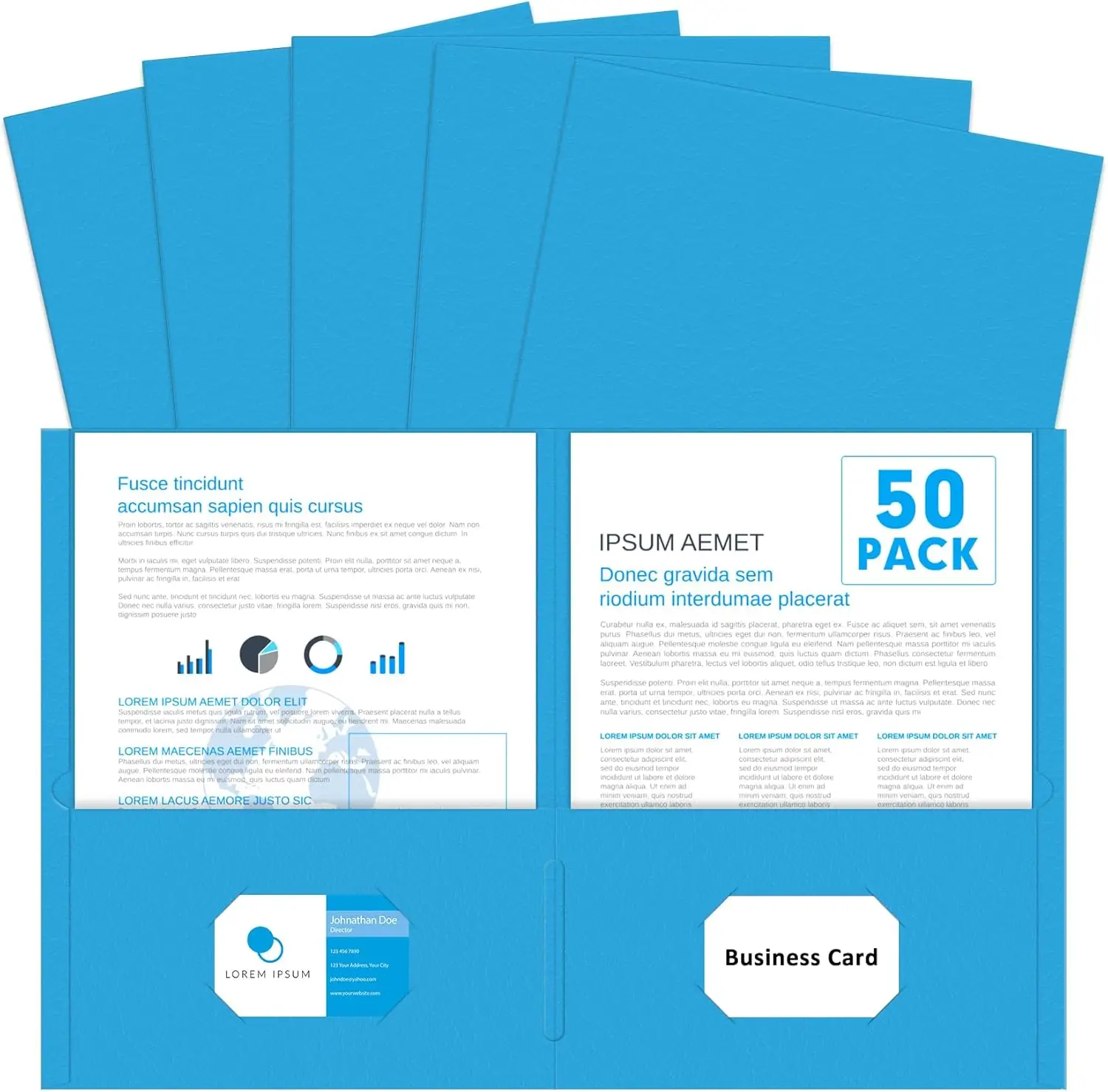 

50 Pack Two Pocket Folders, Letter Size File Folders for School Office Home Business, LightBlue