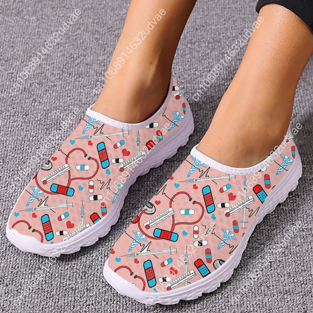 2023 Nursing Shoes Stethoscope Medical Supplies Pattern Women's Non-Slip Flat Shoes Summer Breathable Mesh Sneakers