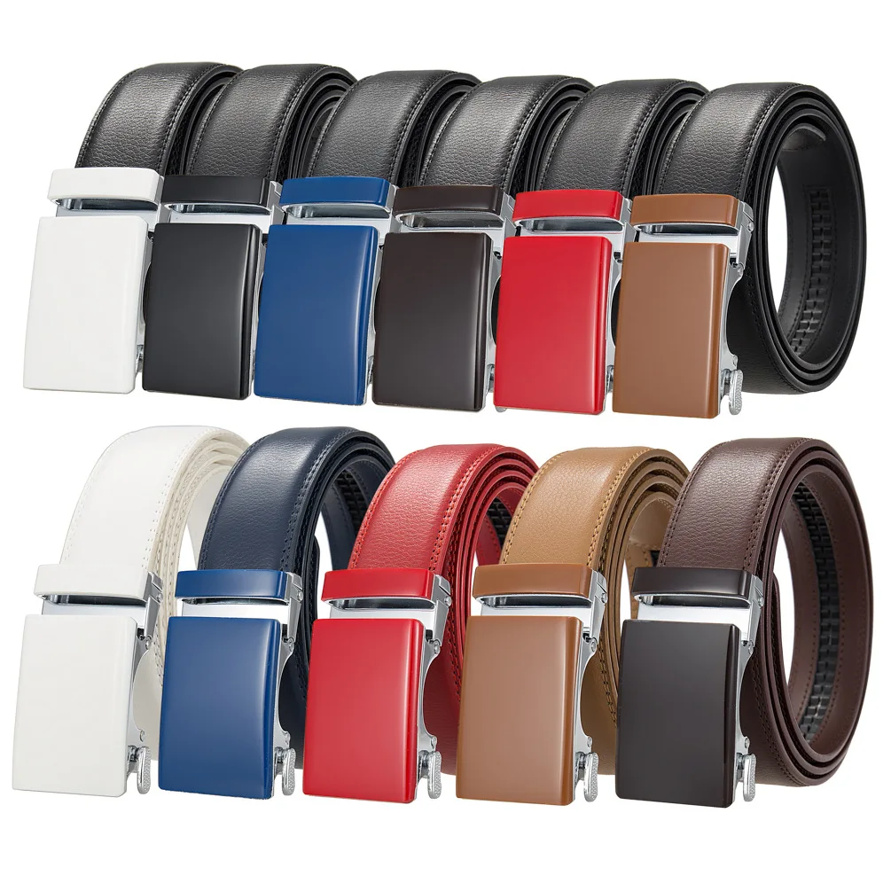 

Plyesxale Automatic Buckle Man Belt Men Guangzhou Black Red White Blue Khaki Belt Genuine Leather Waist Belt Luxury Brand B1554