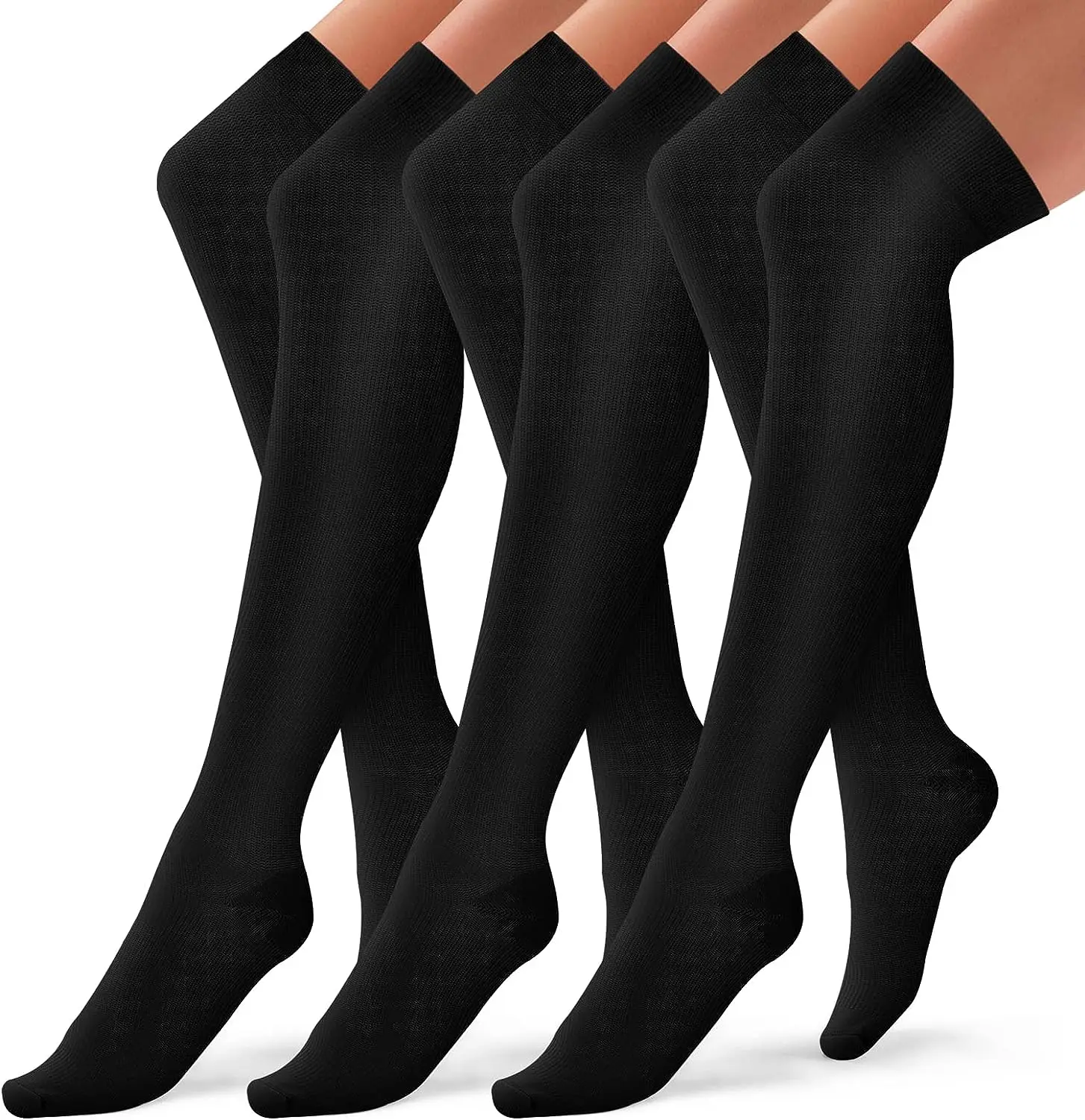 1-3Pairs Black Sport Thigh High Compression Socks, Compression Stockings Treatment for Running, Edema, Varicose Veins, Nursing