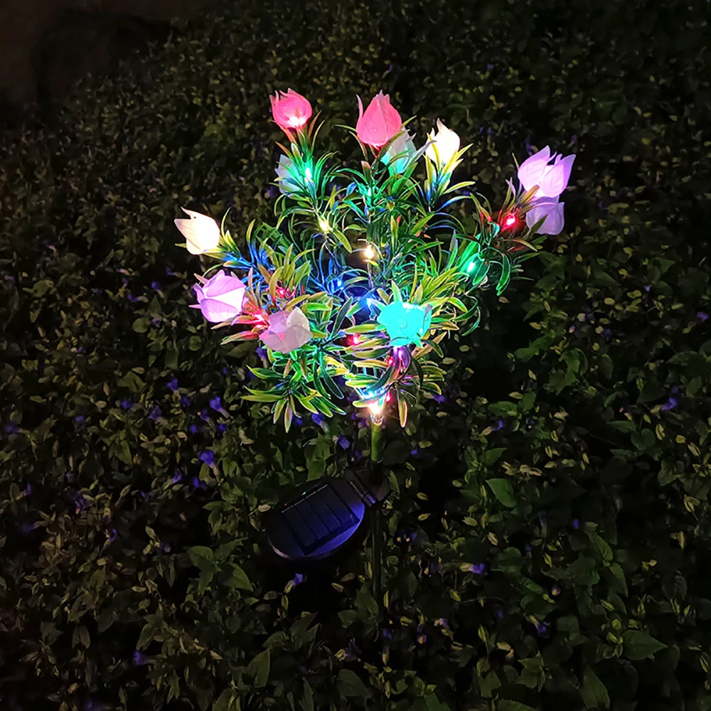 Solar Flowers Outside Garden Lawn Lights IP65 Waterproof Solar Light Outdoors Colored Pathway Lamps for Patio Holiday Decor