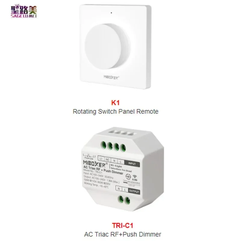 Miboxer K1 Rotating Switch Panel Remote+AC Triac RF Push Wifi Dimmer Switch Brightness Color Temperature for LED Buld Light