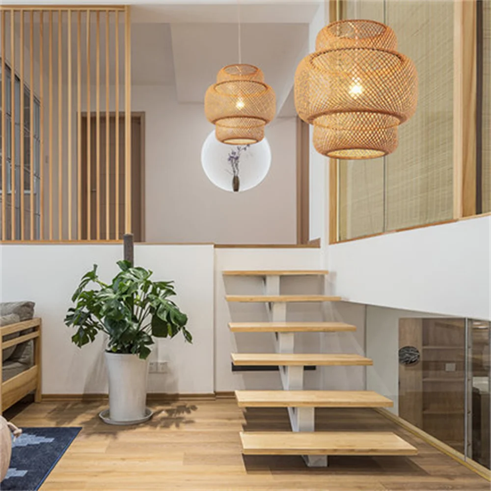 Classic Bamboo Weaving Chandelier Lamp Handmade Pendant Lamp Hanging Led Ceiling Fixtures Rattan Woven Home Bedroom Decors image 6