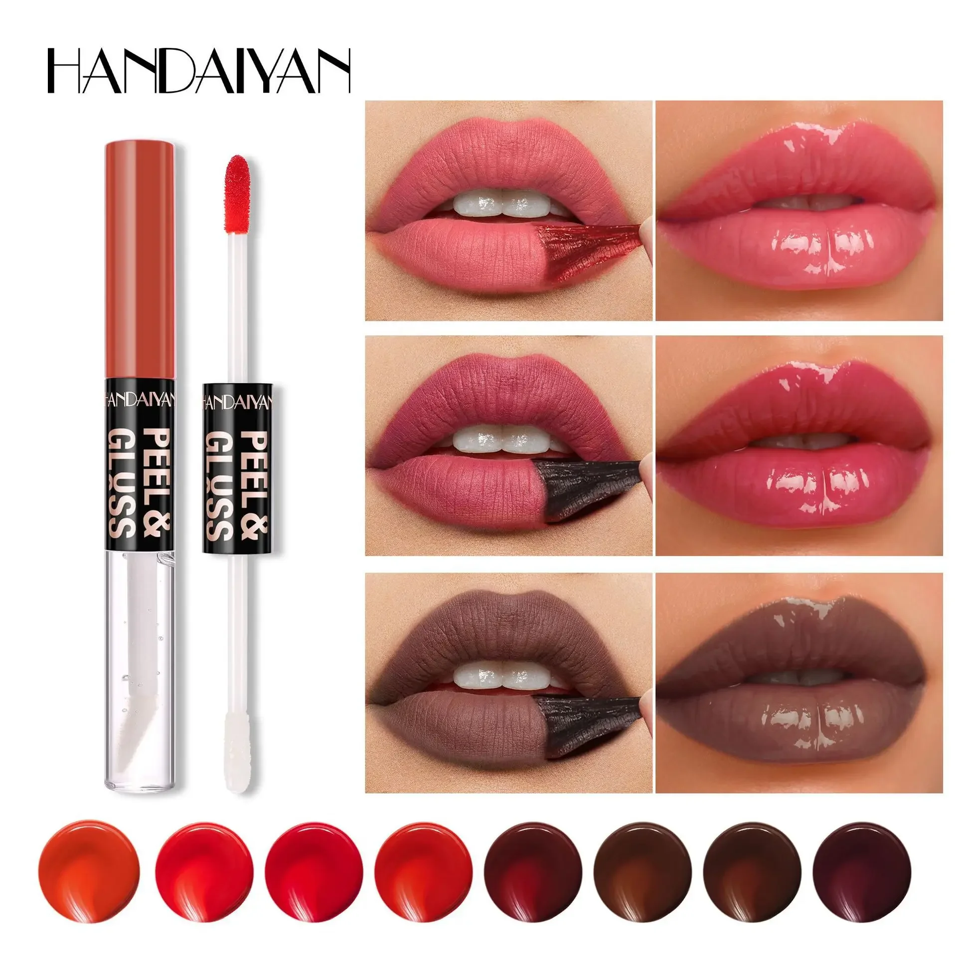 HANDAIYAN Transfer Proof Matte Lipstick Moisturizing Long Wear Peel Off Lip Gloss Waterproof 2in1 Lip Stain for Girls
