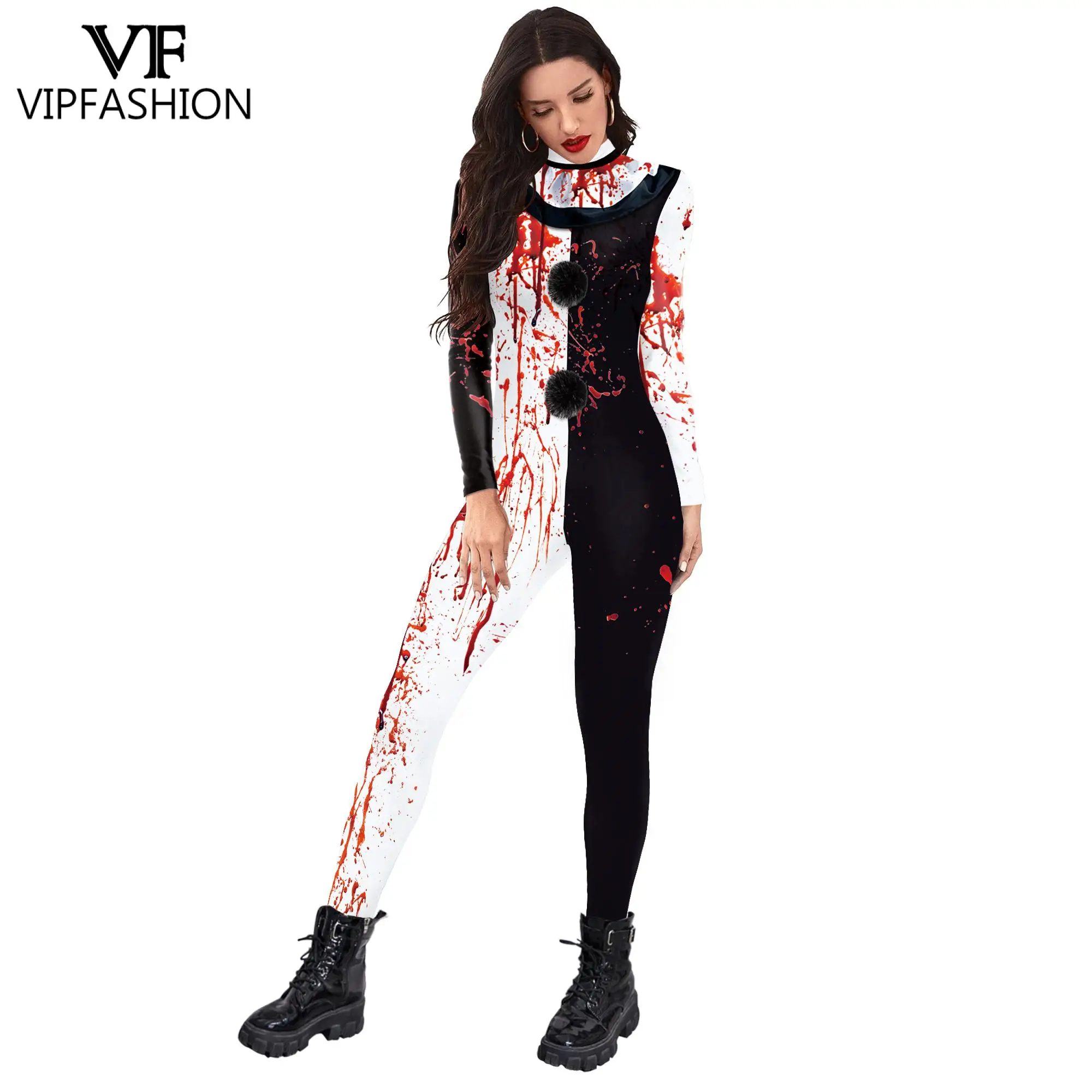 VIP FASHION Blood Clown Costume Adult Kid Halloween Suit Fancy Family Matching Suit Zentai Bodysuit Movie Scary Cosplay Jumpsuit