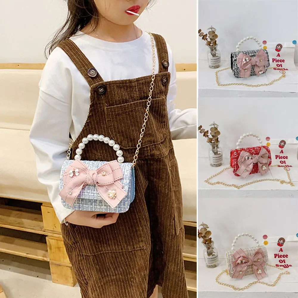 Fashion Bowknot Shoulder Bags for Kids Mini Crossbody Purses Cute Girls Pearls Handbags Tote Small Coin Pouch Children Gift