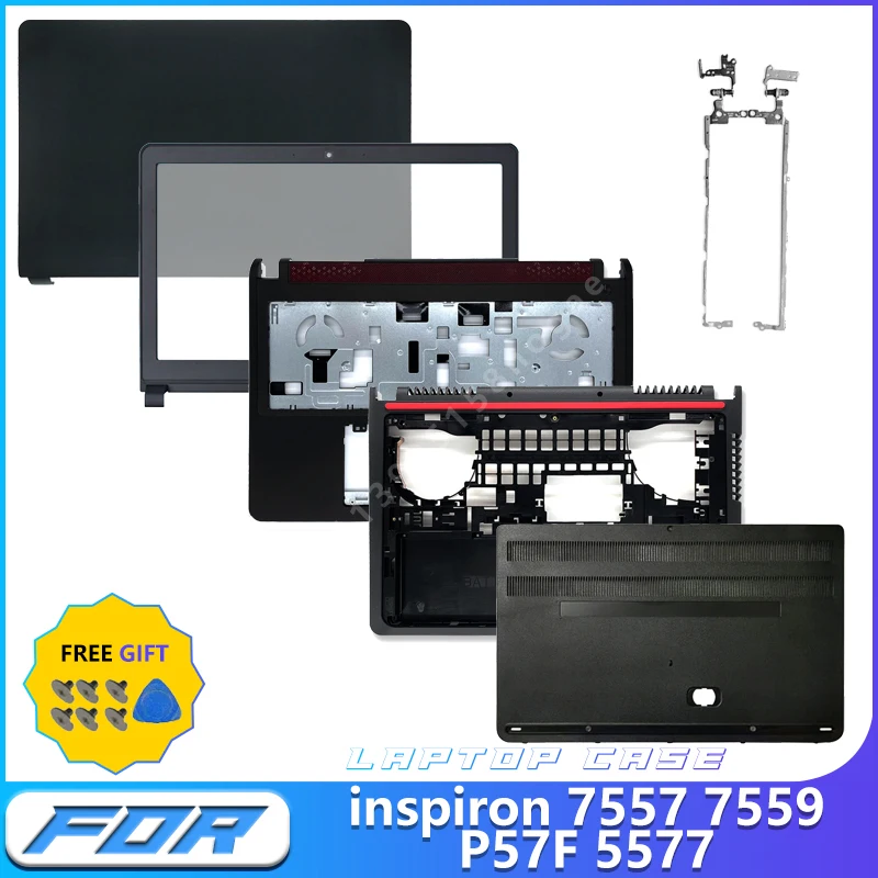 Tampa Traseira LCD, Moldura Superior LCD, Tampa da Base e Dobradiças para Inspiron 15 7557 7559 P57F 5577 5576 - Peça de Reposição