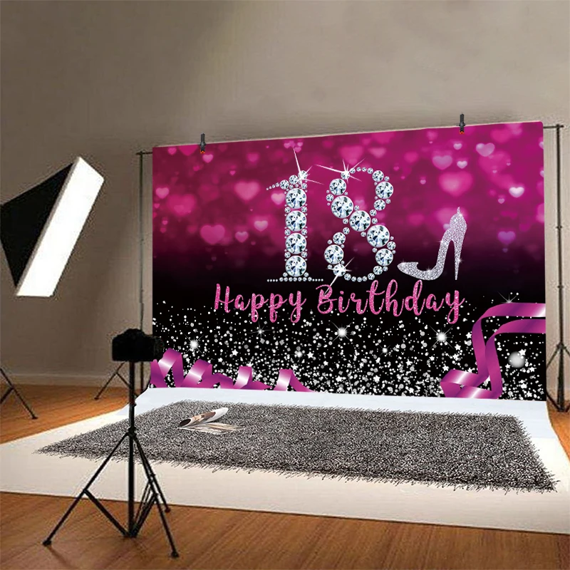 Red 18th Backdrop Girls Boy Happy Birthday Party Eighteen Years Photography Background Adult Photographic Banner