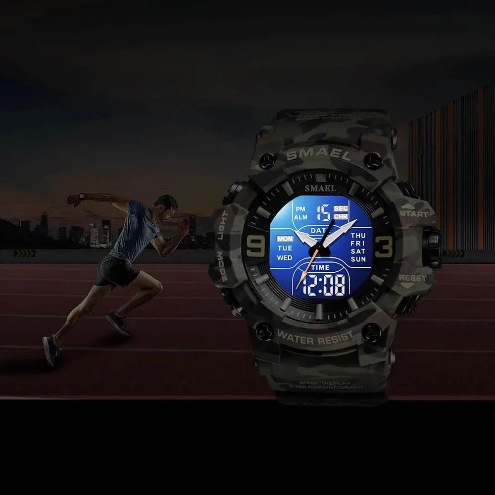 SMAEL 8049MC Camouflage New Style Digital Waterproof Sports Watches Men\'s Shock Analog Dual Display Watch
