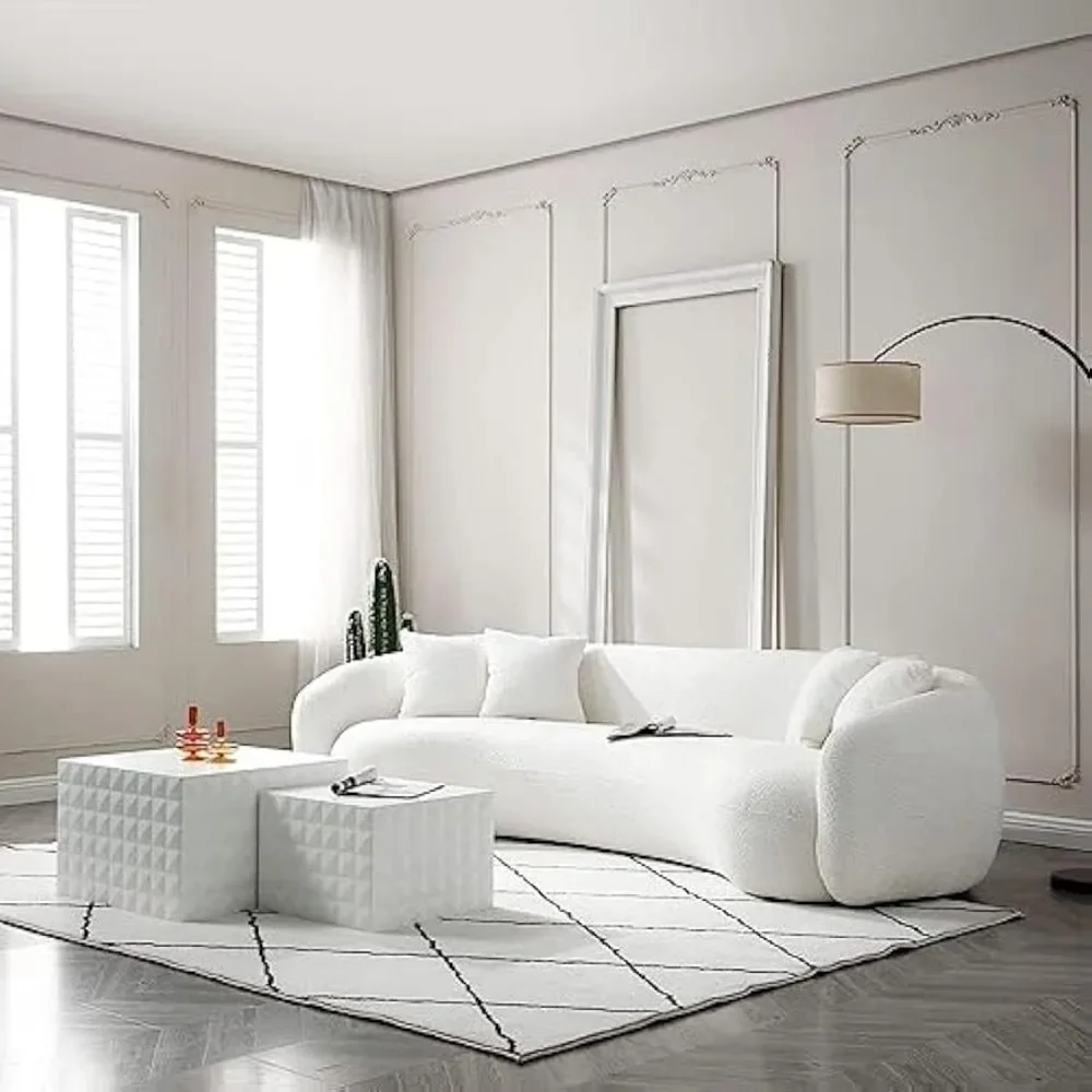 

101.4" Curved Sofa Luxury Style Living Room Sofa, 4 Throw Pillows, 4-Seat Teddy Boucle Couch, Back Upholstered Boucle Couch