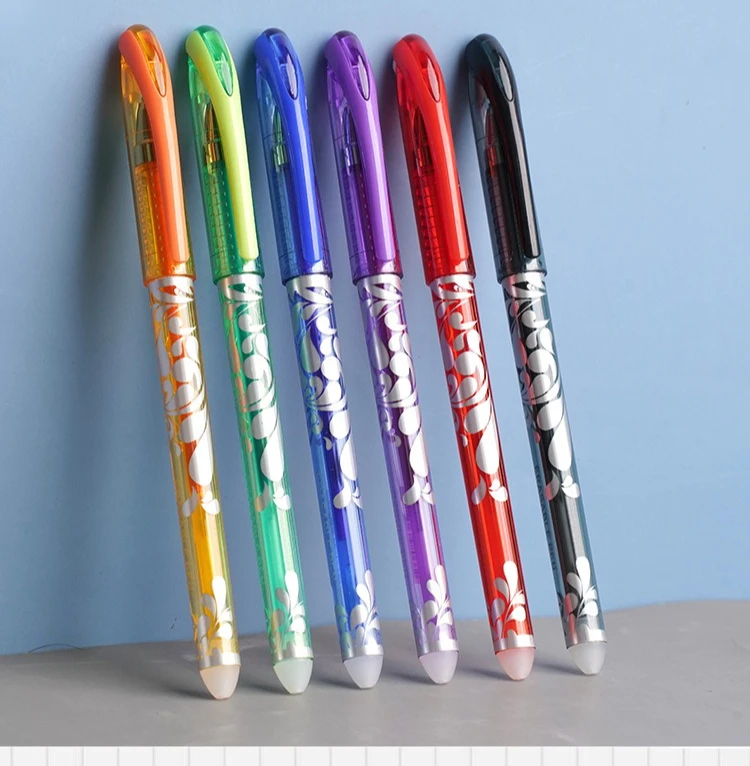 Bunter löschbarer Gelstift, 0,5 mm, Thermotinte, blaues weißes Design, Kunststoffkörper, Schulbüro, Schreibzubehör – Detail 1