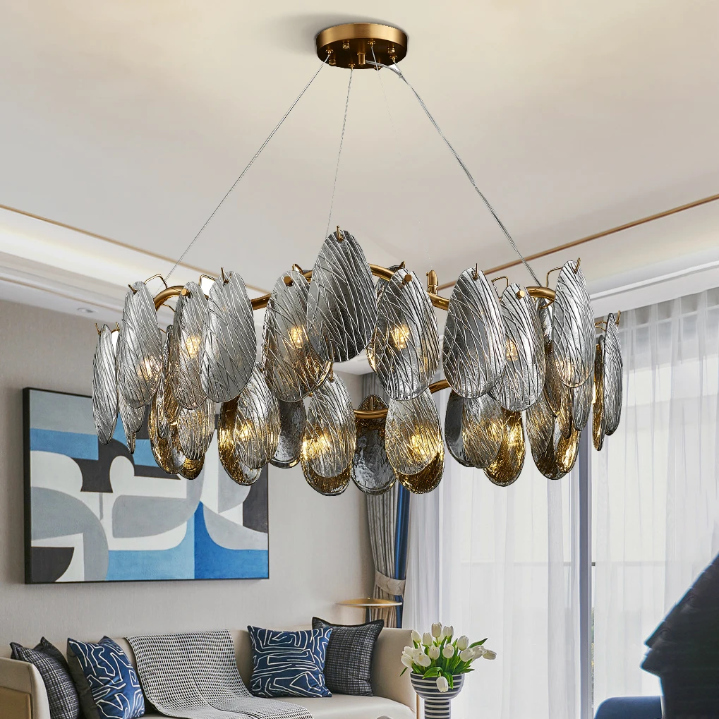 Modern Living Room Chandelier New Smoke Gray Crystal Hanging Lamp for Bedroom Round Dining Table Light Fixtures