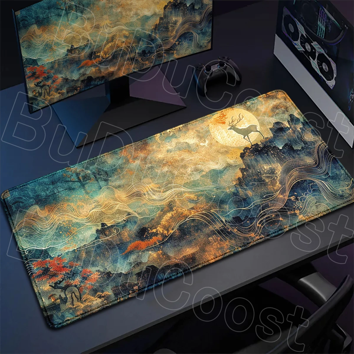 Green Dunhuang Patterns Desk Large Pad Office Accessories Mouse Pad Desk Accessories Anti-Fade Sublimation Anti-Fade Sublimation
