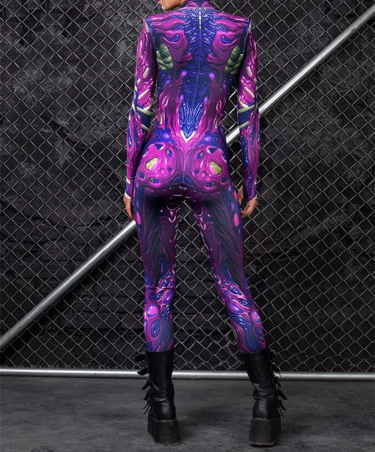 Erwachsenen-Sportanzug mit hoher Taille, Damen-Cosplay-Kostüm, sexy Anzug mit blauen Farbelementen, Muskel-Halloween-Bodysuit – Detail 13