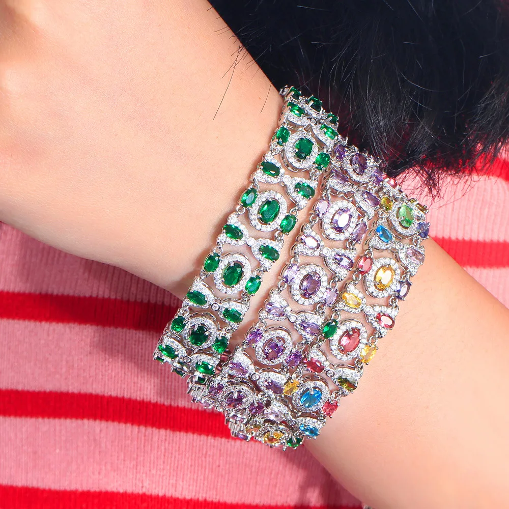 CWWZircons Elegante, glitzernde grüne Zirkon-Kettenarmbänder für Damen, Vintage-Ethno-Hochzeitsschmuck, Großhandel CB335 – Detail 1