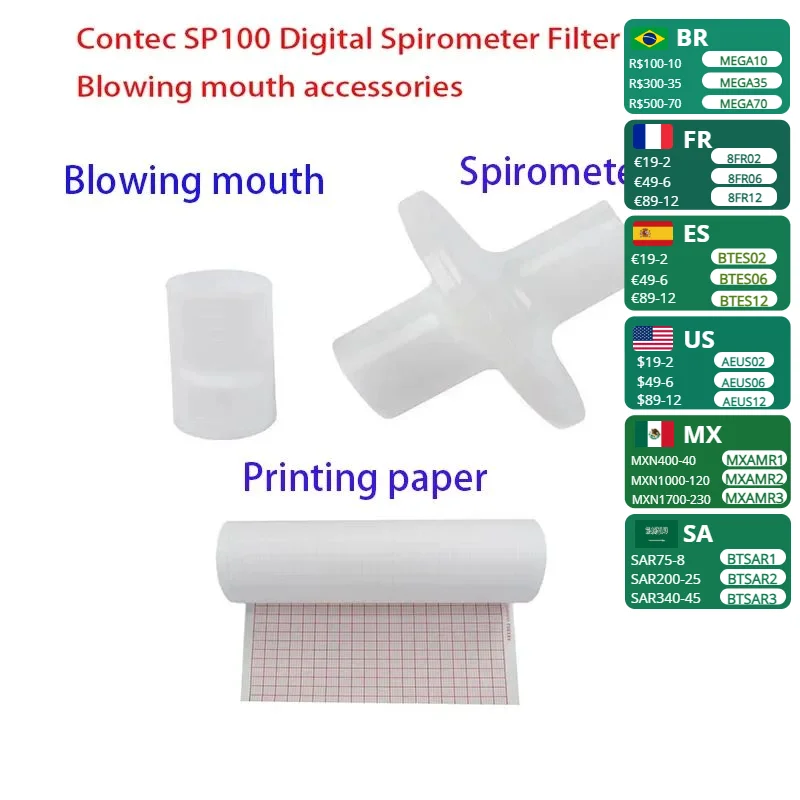 

CONTEC SP100 Disposable Spirometer mouthpiece、Printing paper、 Spirometer Filter、 For SP100 Digital Spirometer