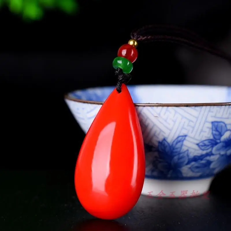 

Red Water Drop Jade Pendant Necklace