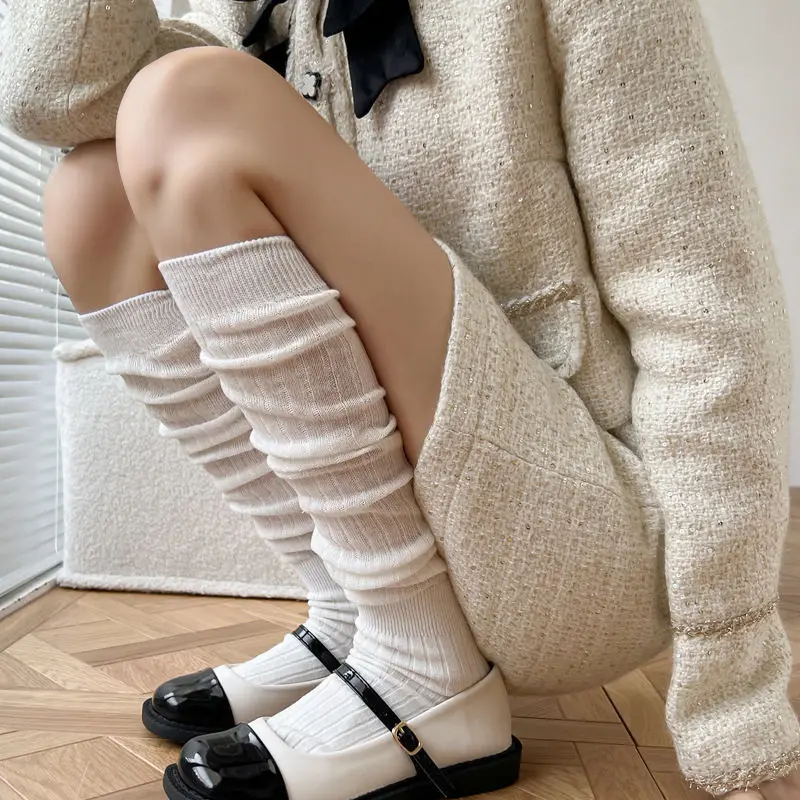 Lolita Socks Black Y2K Knee-socks Breathable Translucent Lovely Loose Mid Length Stockings Slim Streetwear Thigh Highs Socks