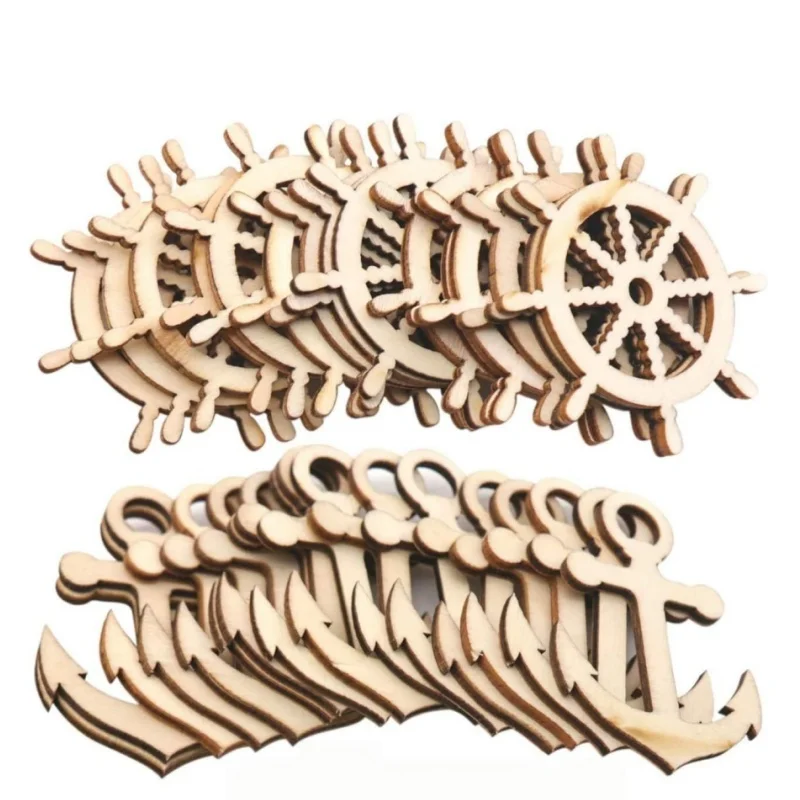 

100pcs/pack Anchor Rudder Wood DIY Craft Cutouts Unfinished Wood Ornaments for Ocean Themed Party Home Decoration