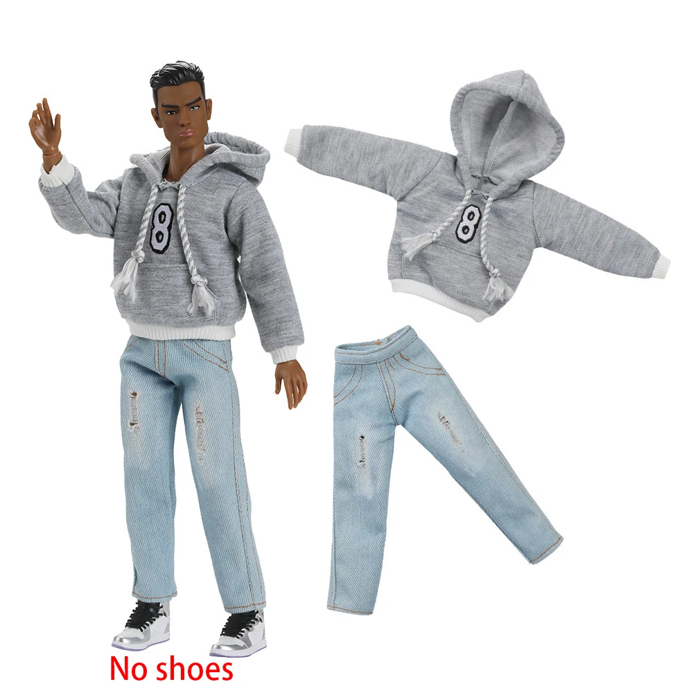 1/6 Muscle Man Supermodel Doll 35cm Joints Movable KEN Figure Model Sports Casual Hoodie Clothes+Doll Set Collectible Doll Gift