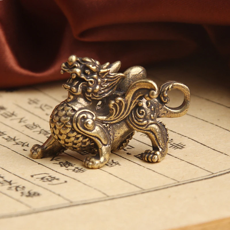 Kirin Feng Shui Ornament reines Kupfer Einhorn Anhänger Statue Figur Kylin skulptur Reichtum Messing Dekor chinesische Pi Ornament – Detail 7