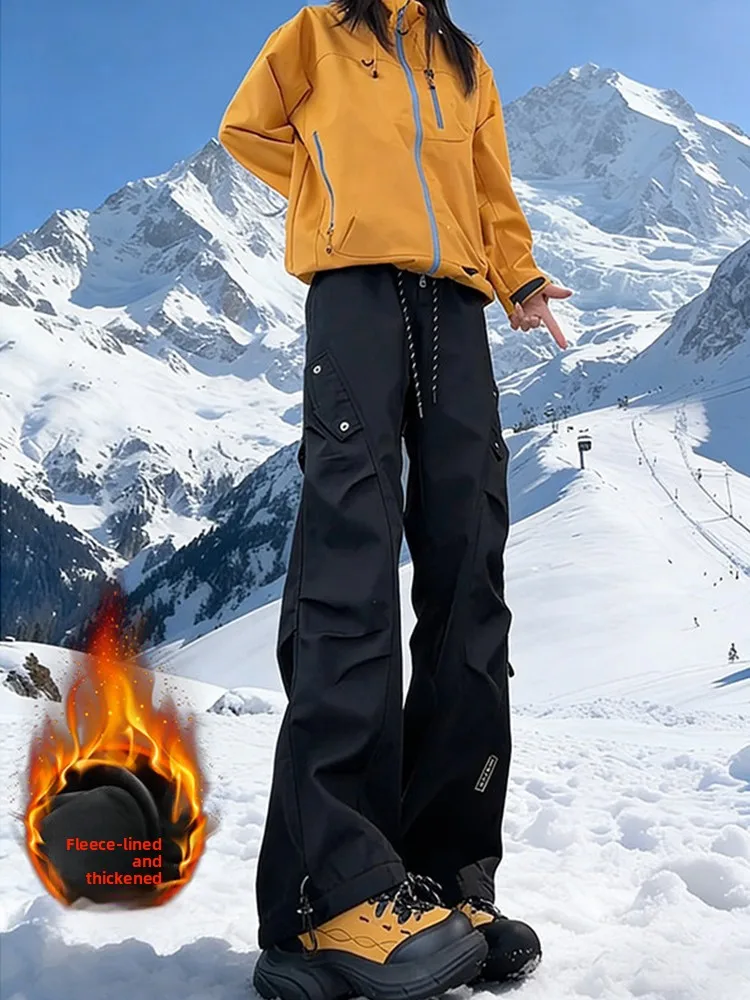 

Thiened Fce Lined Ski Pants Men's Women's Windproof Waterproof Harbin Northeast Cold Resistant Trousers Functional Sle