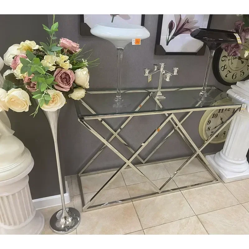 Graceful Glass Top Tall Golden Metal Stainless Steel Wedding Decoration Cake Table Flower Stand Set