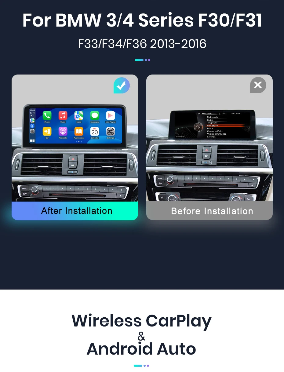 Junsun 10,25'' Multimedia-Touchscreen für BMW 1/2/3/4 Serie F20/F21/F22/F30/F31/F33/F34/F36 2012-2021 Wireless Carplay Android Auto NBT EVO System Bluetooth GPS Navigation Stereo – Detail 5
